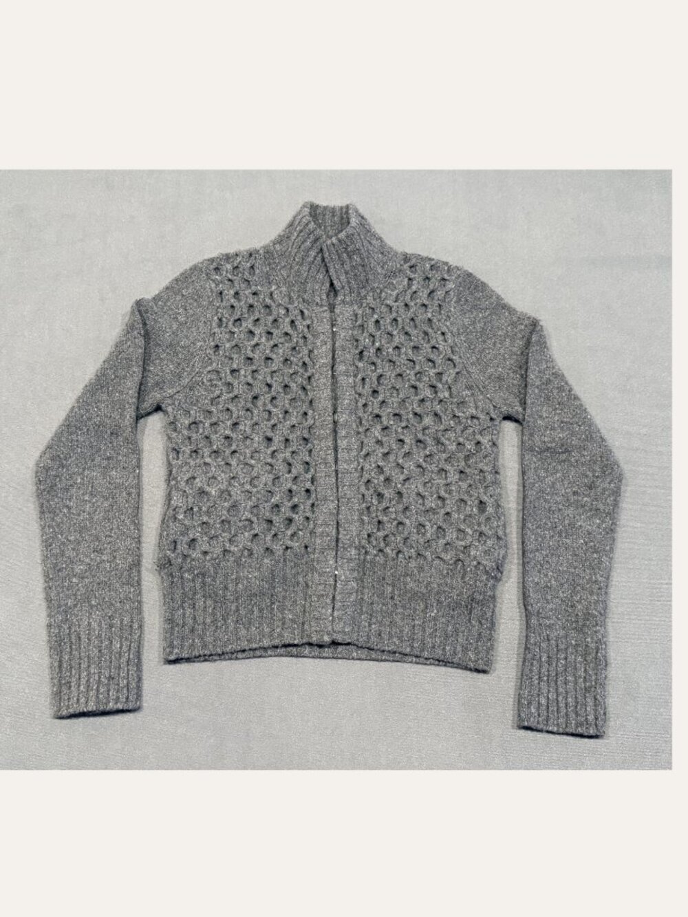 TSE Say Women’s M Gray Lambswool Cashmere Openwork Cardigan Sweater Cottagecore